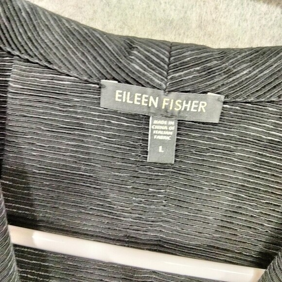 Eileen Fisher Dinner Blazer Womens Sz L Black 3/4 Sleeve Solid Open Front Fitted - Picture 8 of 13